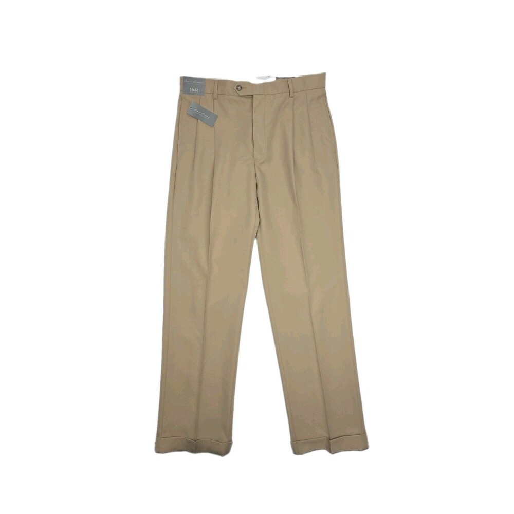 Daniel Cremieux Pants Khaki Signature Collection Men Sz 34x32 Pleated Cuffs NEW